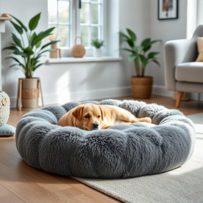 Cama Pet Redonda Pelúcia 60 cm — Cinza